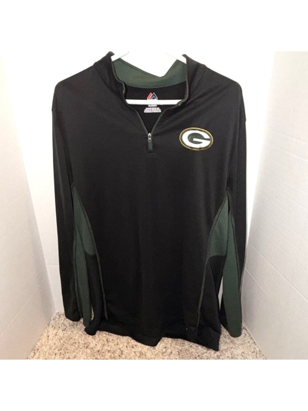 Green Bay Packers Majestic Cool Base Quarter Zip Long Sleeve Pullover Black XL